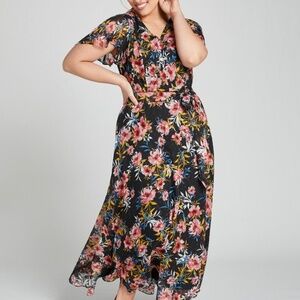Lane Bryant Floral Chiffon Dress | Black Multi | Size 18